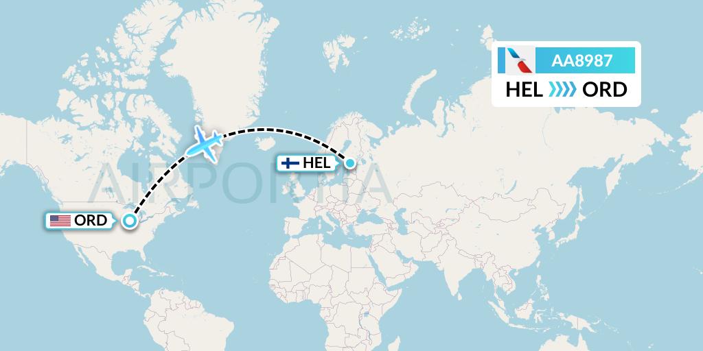 AA8987 American Airlines Flight Map: Helsinki to Chicago