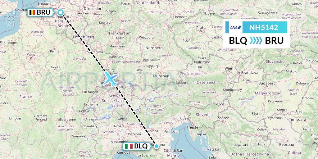 NH5142 All Nippon Airways Flight Map: Bologna to Brussels