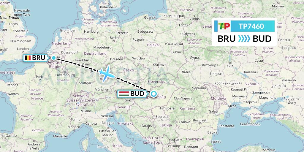 TP7460 TAP Portugal Flight Map: Brussels to Budapest