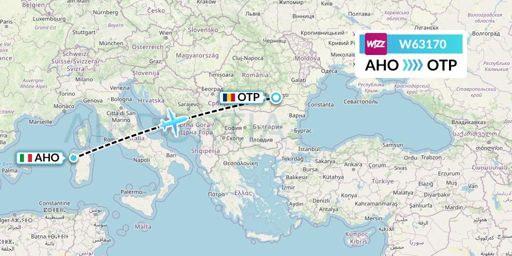 W63170 Wizz Air Flight Map: Alghero to Bucharest