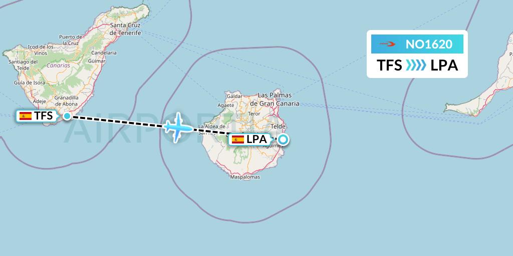 NO1620 Neos Flight Map: Tenerife to Las Palmas