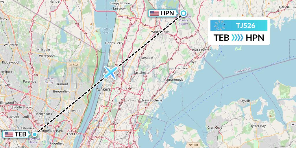 TJ526 Tradewind Aviation Flight Map: Teterboro to White Plains