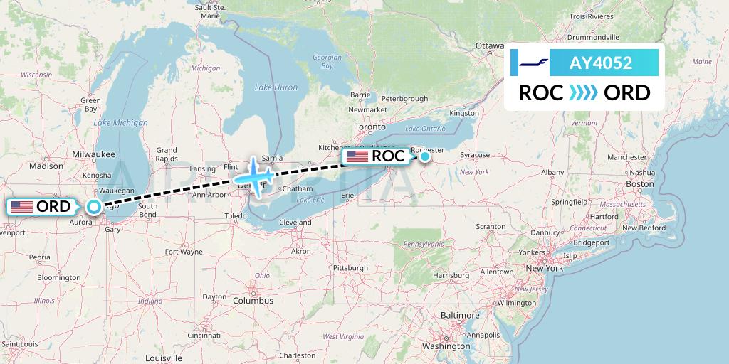 AY4052 Finnair Flight Map: Rochester to Chicago