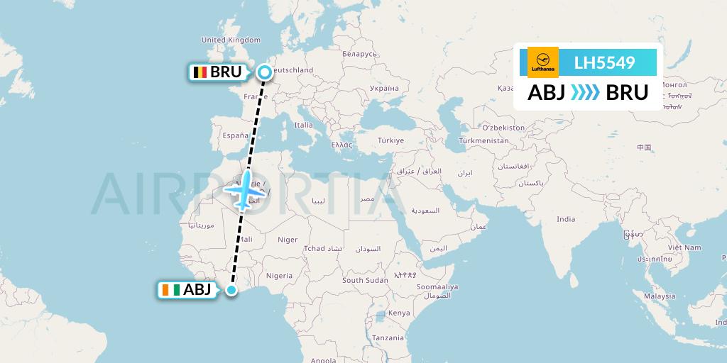 LH5549 Lufthansa Flight Map: Abidjan to Brussels
