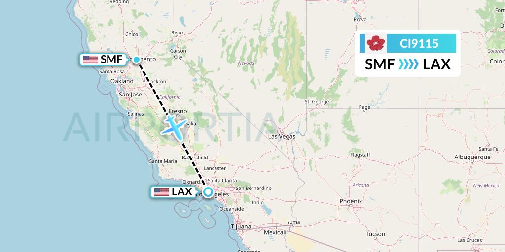 CI9115 China Airlines Flight Map: Sacramento to Los Angeles