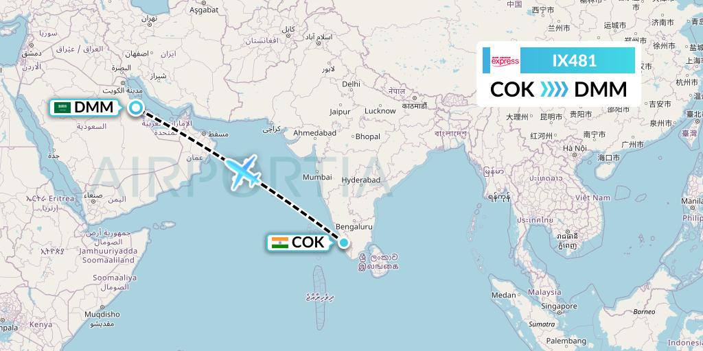 IX481 Air India Express Flight Map: Cochin to Dammam