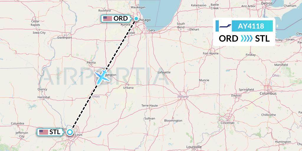 AY4118 Finnair Flight Map: Chicago to St. Louis