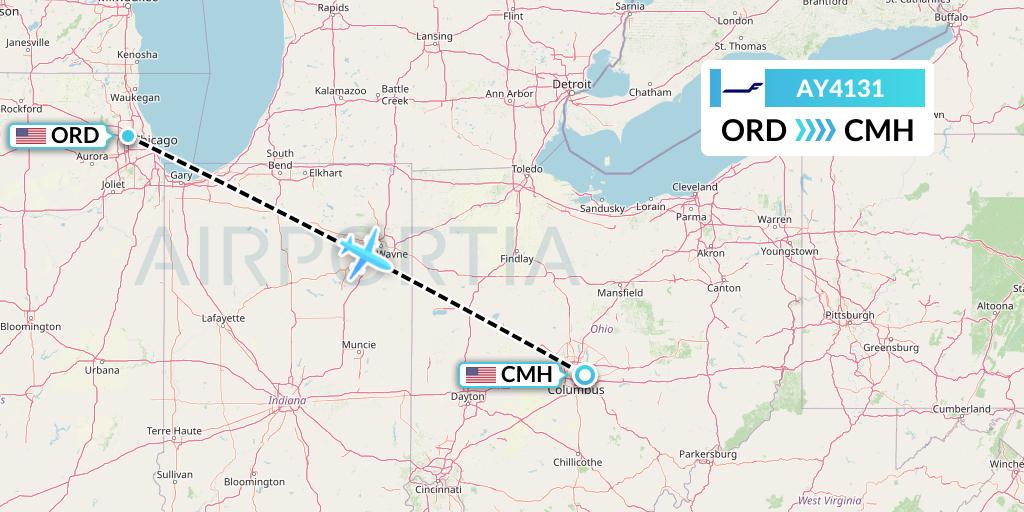 AY4131 Finnair Flight Map: Chicago to Columbus