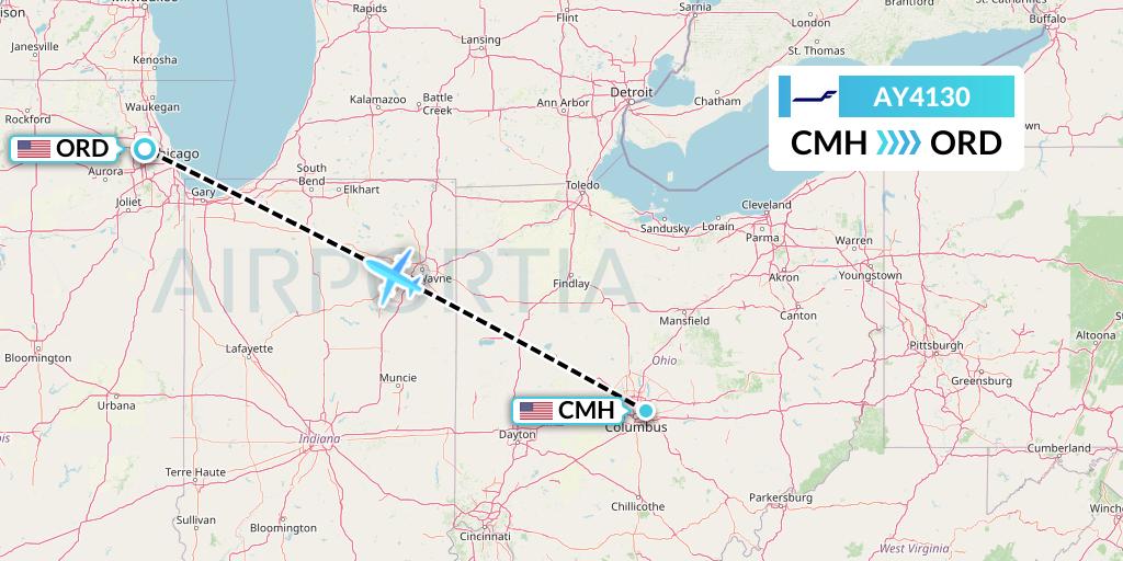 AY4130 Finnair Flight Map: Columbus to Chicago