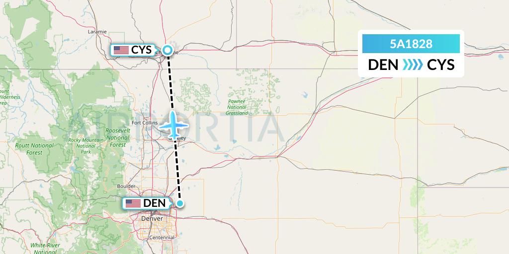 5A1828 Alpine Air Express Flight Map: Denver to Cheyenne