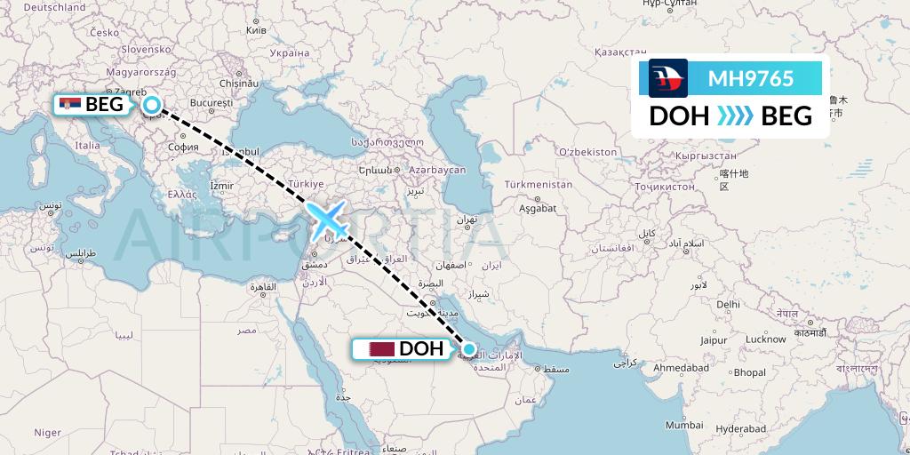 MH9765 Malaysia Airlines Flight Map: Doha to Belgrade