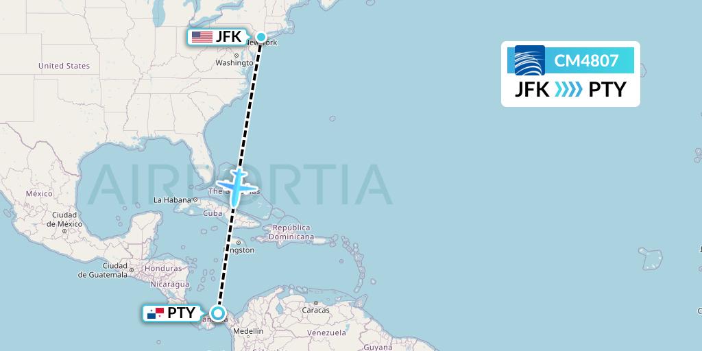CM4807 Copa Airlines Flight Map: New York to Panama City