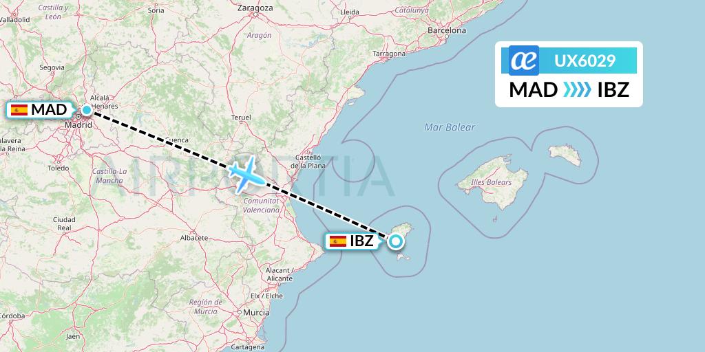 UX6029 Air Europa Flight Map: Madrid to Ibiza