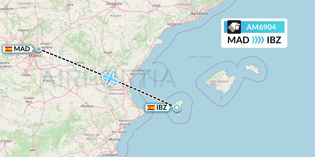 AM6904 Aeromexico Flight Map: Madrid to Ibiza