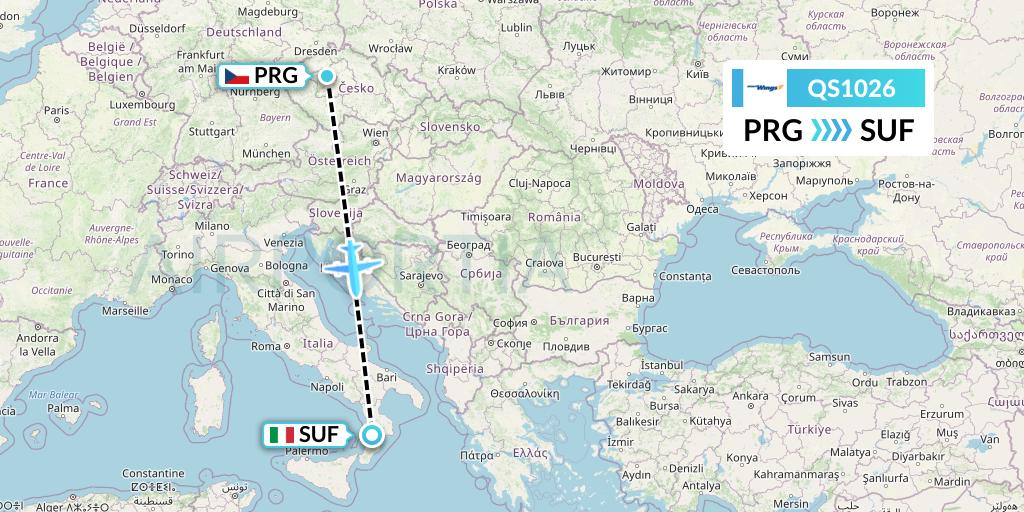 QS1026 Smartwings Flight Map: Prague to Lamezia Terme