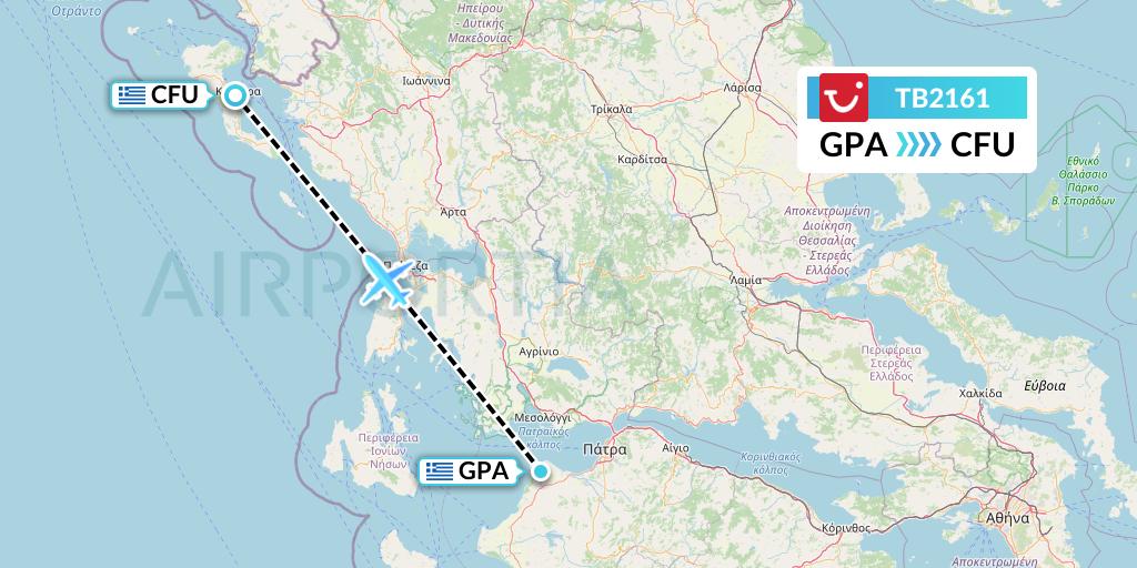 TB2161 TUI fly Belgium Flight Map: Patras to Corfu