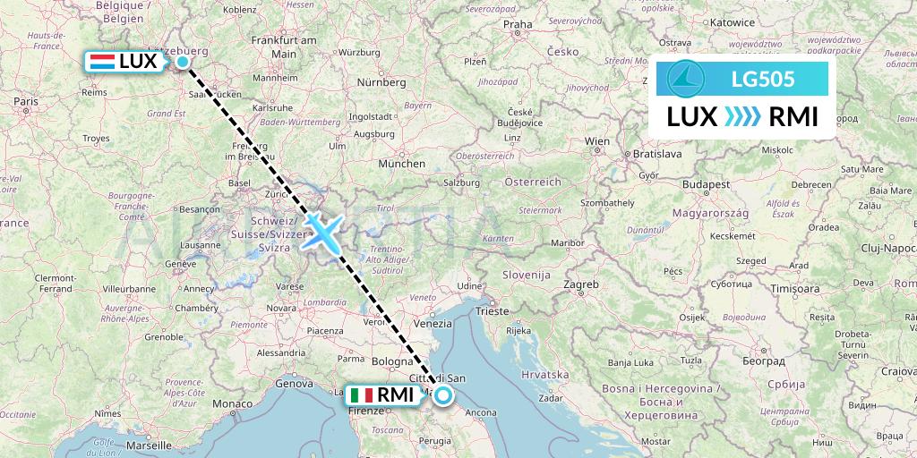 LG505 Luxair Flight Map: Luxembourg to Rimini