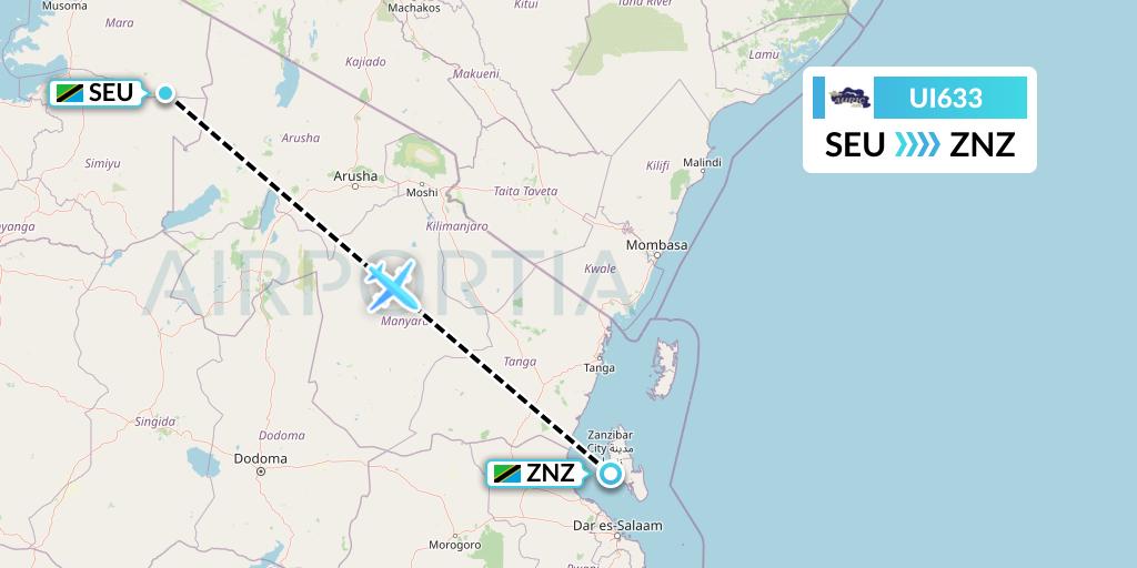 UI633 Auric Air Flight Map: Seronera to Zanzibar