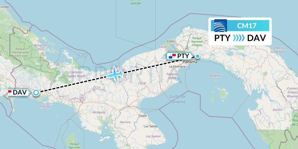 CM17 Copa Airlines Flight Map: Panama City to David