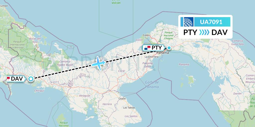 UA7091 United Airlines Flight Map: Panama City to David