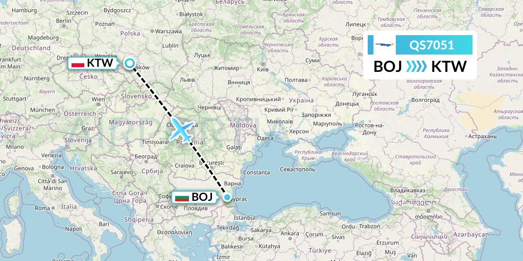 QS7051 Smartwings Flight Map: Burgas to Katowice