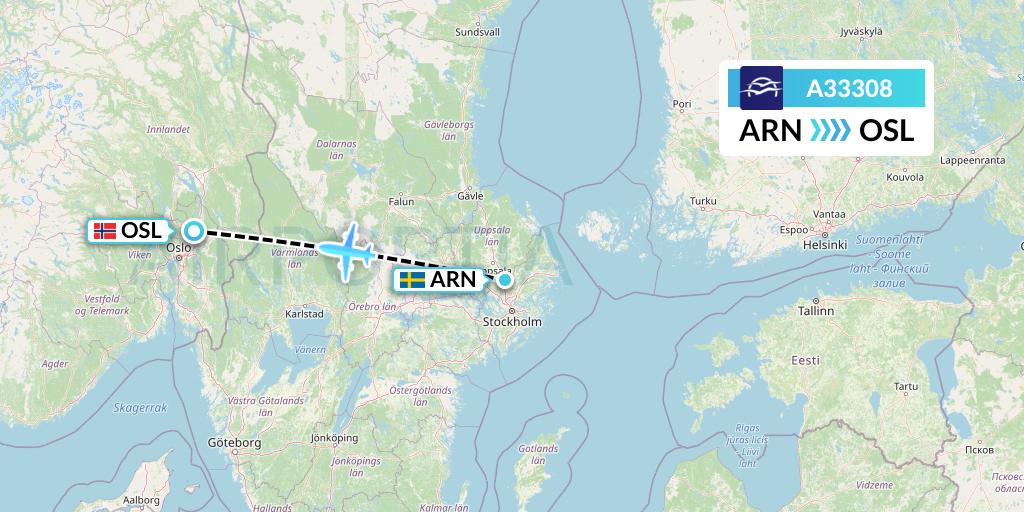 A33308 Aegean Airlines Flight Map: Stockholm to Oslo