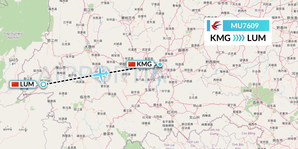 MU7609 China Eastern Airlines Flight Map: Kunming to Mangshi