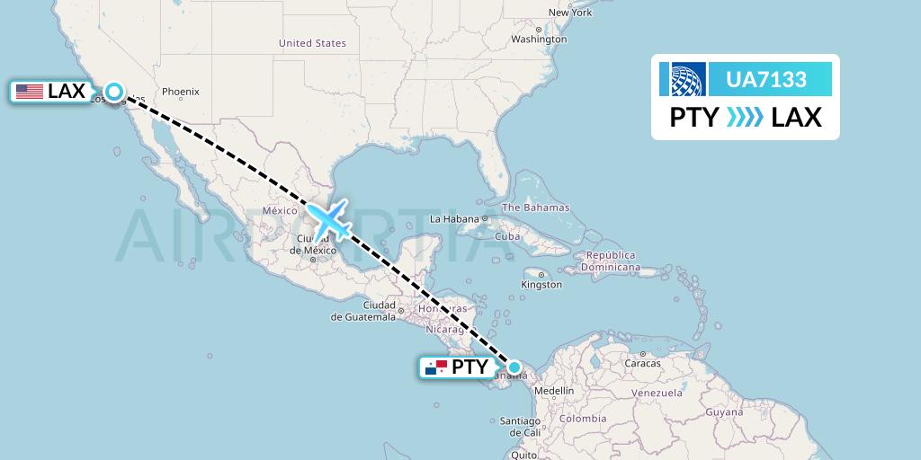 UA7133 United Airlines Flight Map: Panama City to Los Angeles