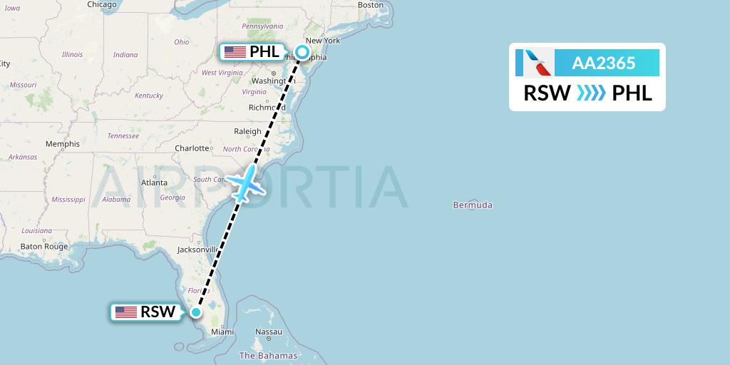 AA2365 American Airlines Flight Map: Fort Myers to Philadelphia
