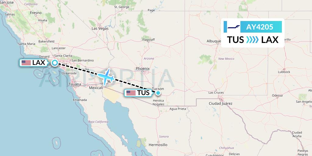 AY4205 Finnair Flight Map: Tucson to Los Angeles