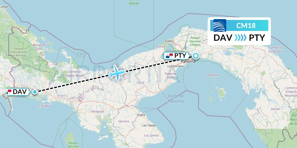 CM18 Copa Airlines Flight Map: David to Panama City