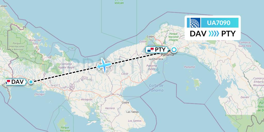 UA7090 United Airlines Flight Map: David to Panama City