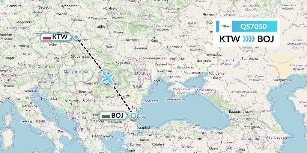 QS7050 Smartwings Flight Map: Katowice to Burgas