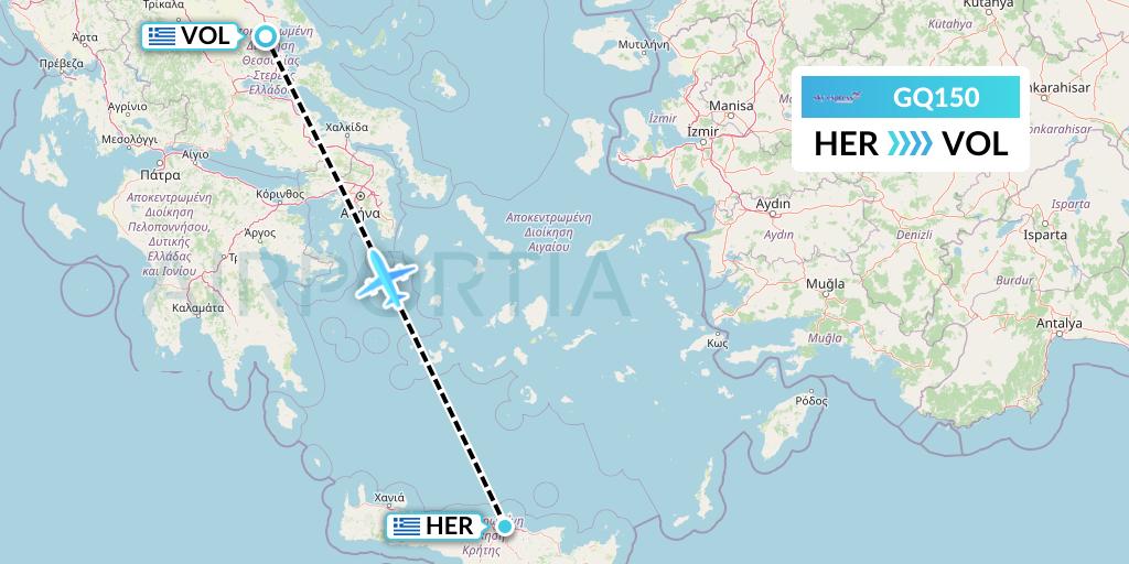 GQ150 Sky Express (Greece) Flight Map: Heraklion to Volos