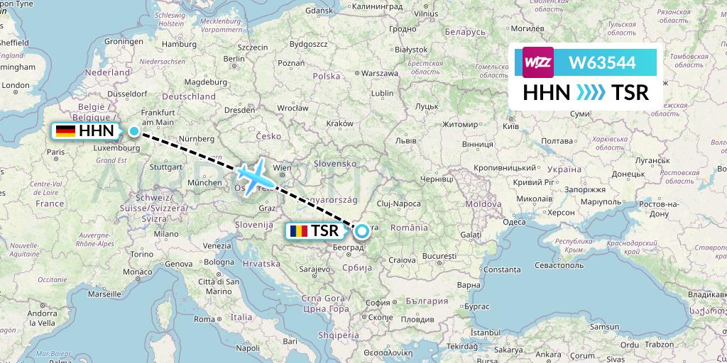 W63544 Wizz Air Flight Map: Hahn to Timisoara