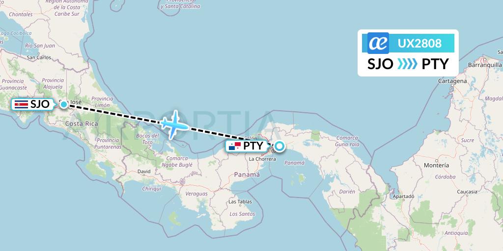 UX2808 Air Europa Flight Map: San Jose to Panama City