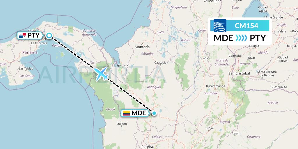CM154 Copa Airlines Flight Map: Medellin to Panama City