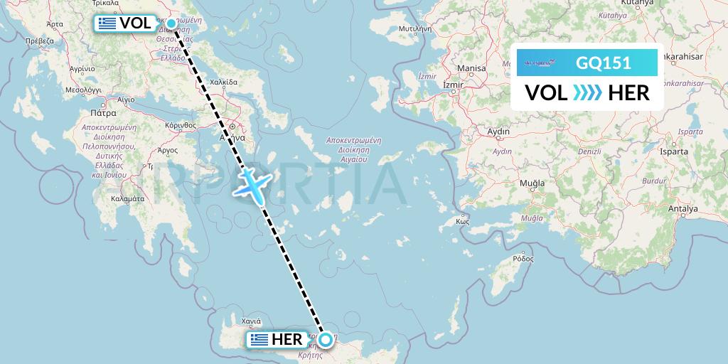 GQ151 Sky Express (Greece) Flight Map: Volos to Heraklion
