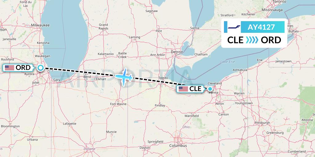 AY4127 Finnair Flight Map: Cleveland to Chicago
