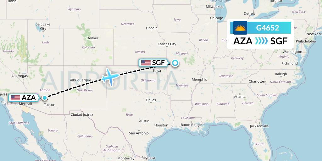 G4652 Allegiant Air Flight Map: Phoenix to Springfield