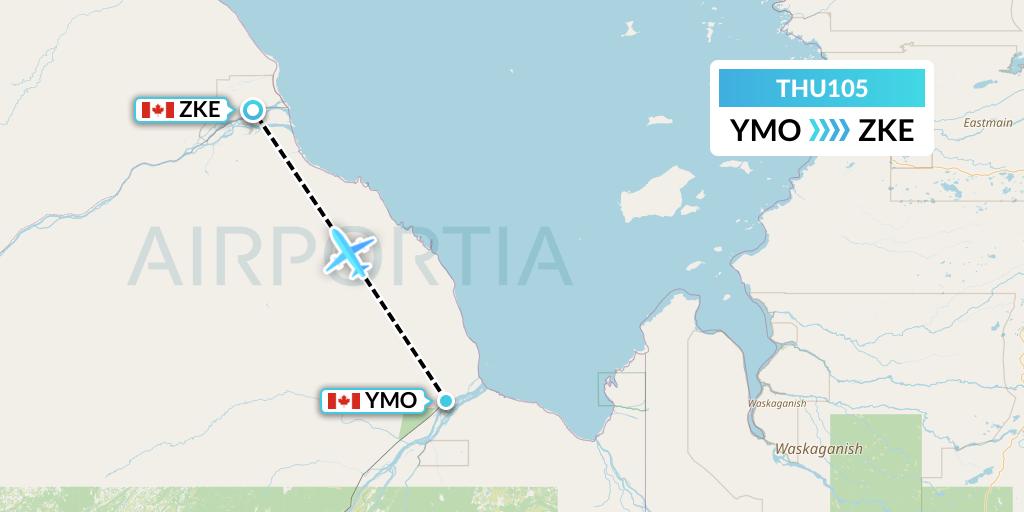 THU105 Thunder Airlines Flight Map: Moosonee to Kashechewan