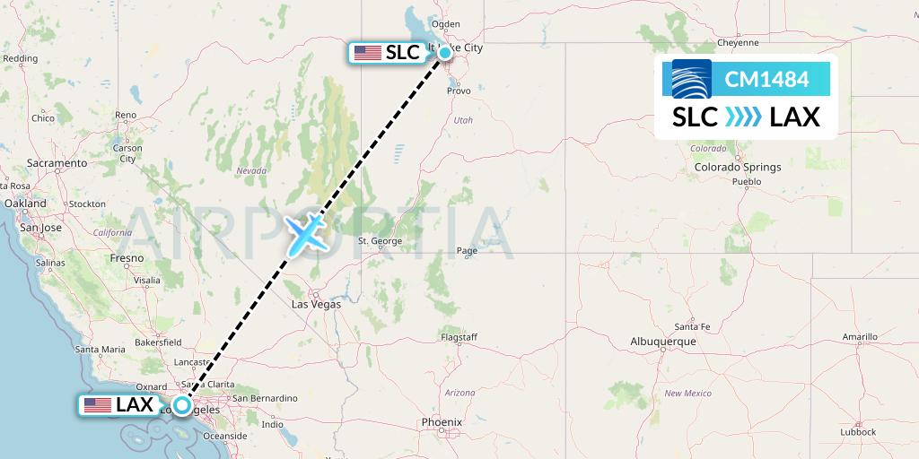 CM1484 Copa Airlines Flight Map: Salt Lake City to Los Angeles