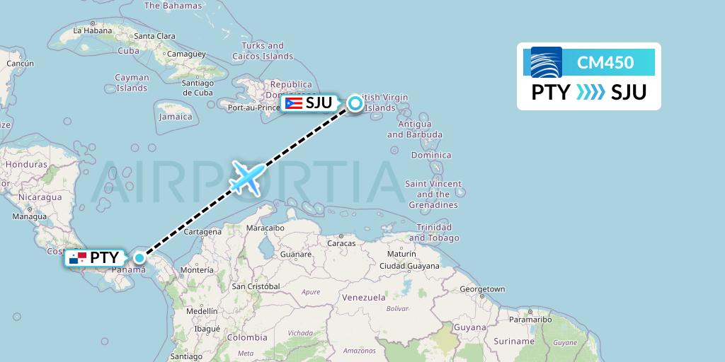CM450 Copa Airlines Flight Map: Panama City to San Juan
