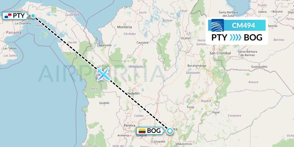 CM494 Copa Airlines Flight Map: Panama City to Bogota