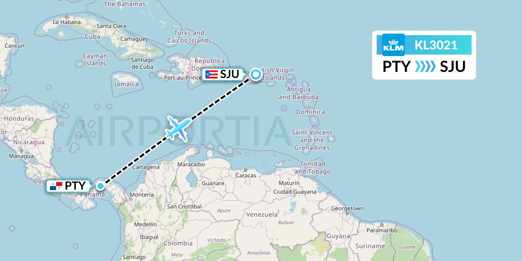 KL3021 KLM Flight Map: Panama City to San Juan