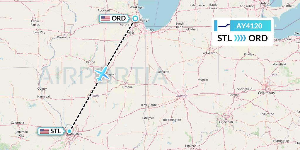 AY4120 Finnair Flight Map: St. Louis to Chicago
