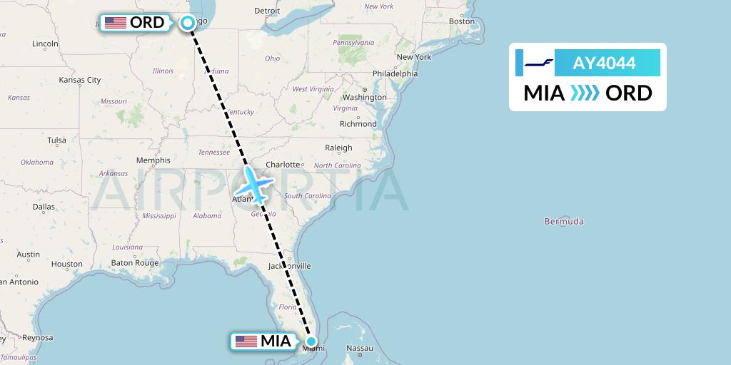 AY4044 Finnair Flight Map: Miami to Chicago