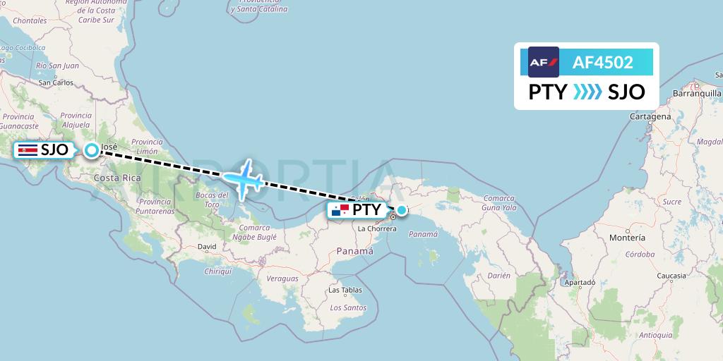 AF4502 Air France Flight Map: Panama City to San Jose