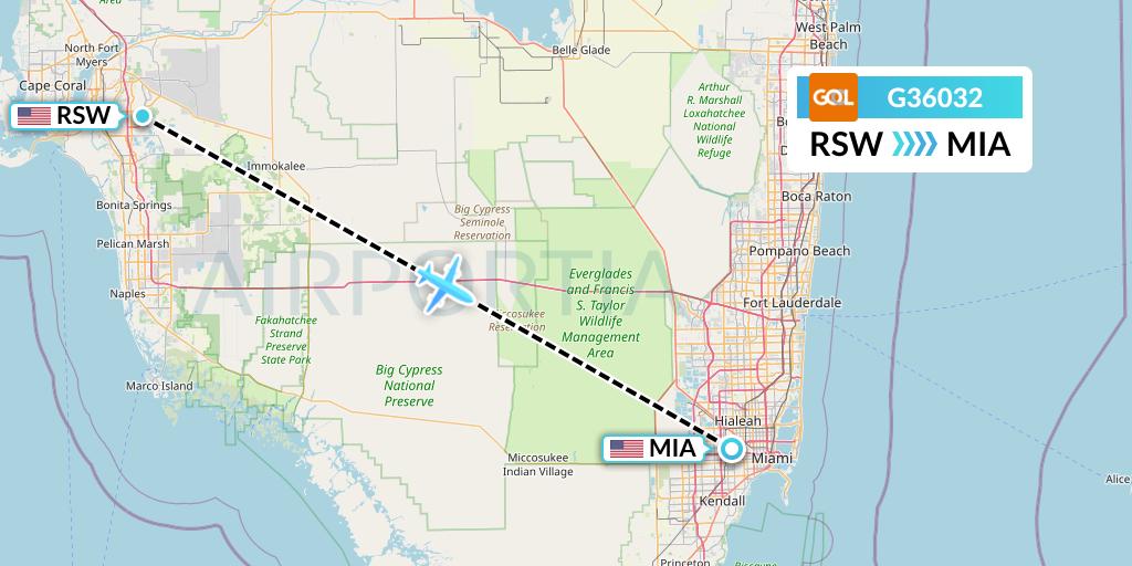 G36032 GOL Transportes Aeros Flight Map: Fort Myers to Miami