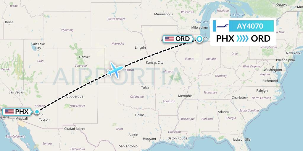 AY4070 Finnair Flight Map: Phoenix to Chicago